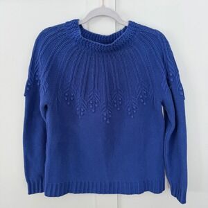 Talbots Cobalt Blue Yoke Stitched Cotton Sweater Nautical Coastal Size Medium